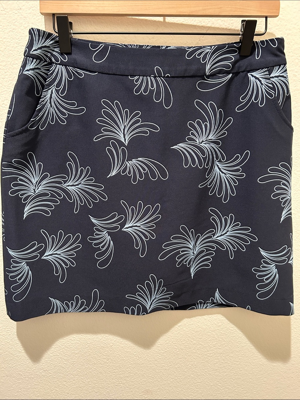 Monterey Club Navy Golf Skirt with Pale Blue Swirl Print